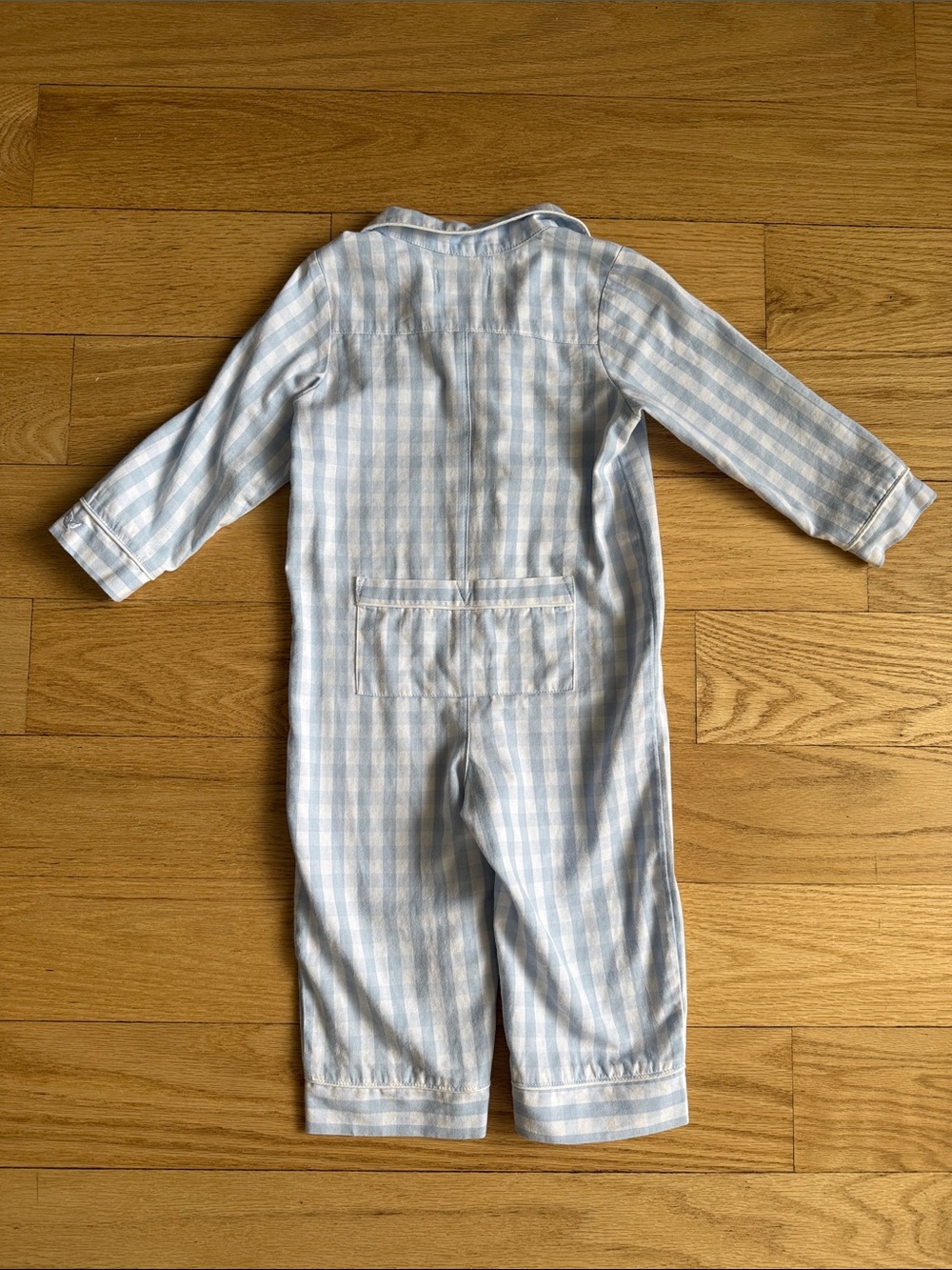 Petit Plume Blue Gingham Baby Pajama One-Piece - Picture 4 of 4